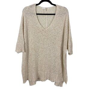 Amuse Society Oversize Boxy Short Sleeve Cream Sweater With Gold Thread (S)